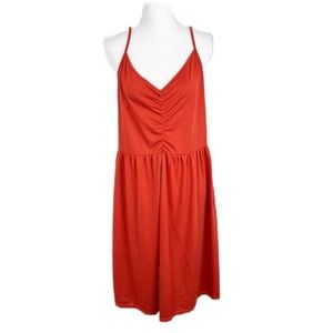 Orange Low V-Neck Fit & Flare Dress Sleeveless Spaghetti Strap Women's XL